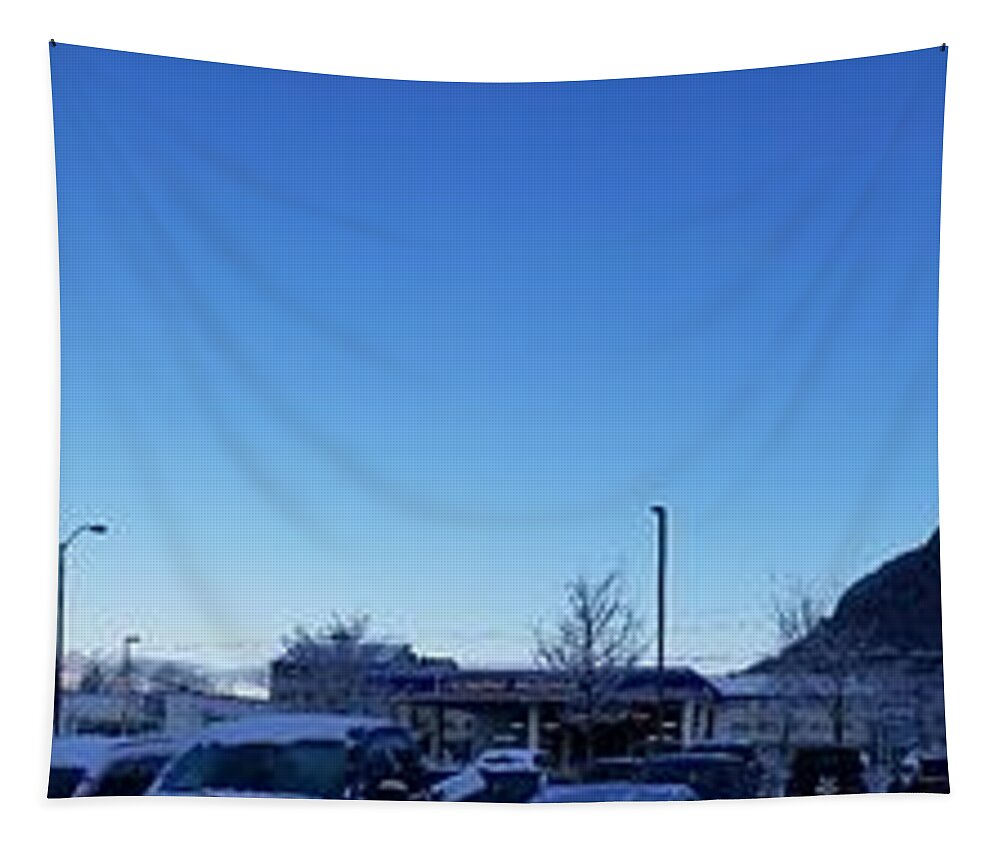 #alaska #ak #juneau #cruise #tours #vacation #peaceful #sealaska #southeastalaska #calm #capitalcity #downtownjuneau #gastineauchannel #douglas #mtjuneau #snow #cold #ice #clearskies #clearblueskies #blueskies #panorama #winter #sprucewoodstudios Tapestry featuring the photograph Clear Windy Day by Charles Vice