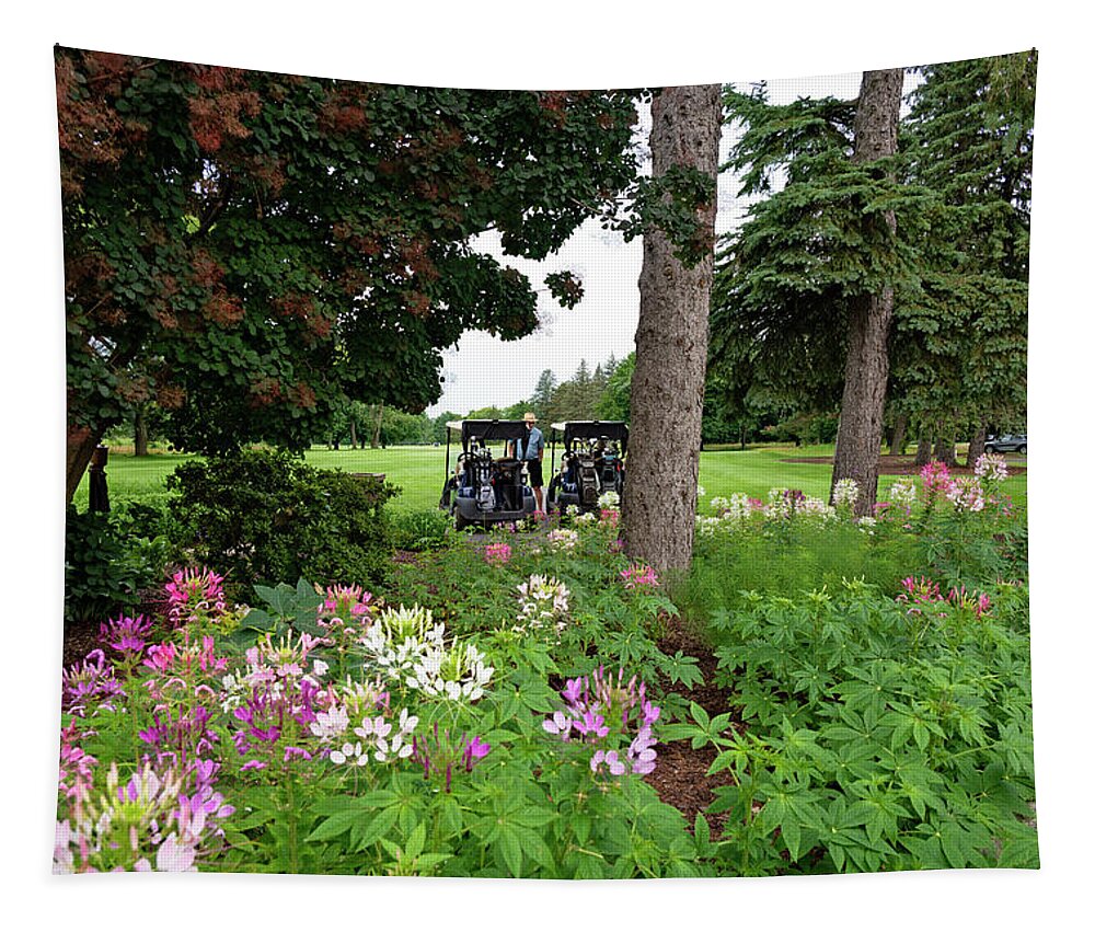 Lakelands Golf And Country Club Tapestry featuring the photograph Cleome on the Course by Jill Love