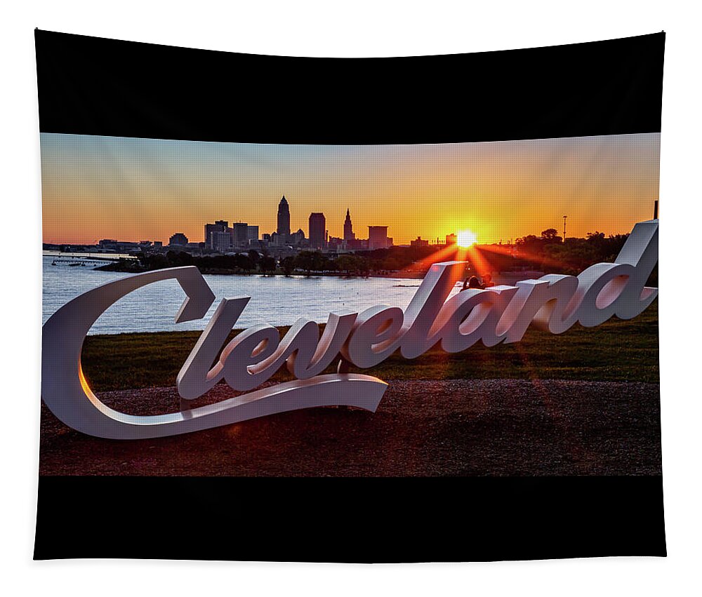Cleveland Edgewater Script Sign Tapestry featuring the photograph Cleveland Edgewater Script by Dale Kincaid