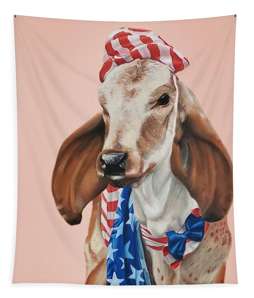 Cow Art Tapestry featuring the painting Clifford in pink by Alexis King-Glandon