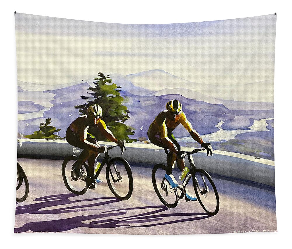 Letour Tapestry featuring the painting Climbing The Grand Colombier by Shirley Peters