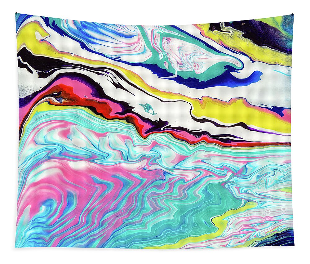 Abstract Tapestry featuring the digital art Clorfla - Colorful Flowing Liquid Marble Abstract Contemporary Acrylic Painting by Sambel Pedes