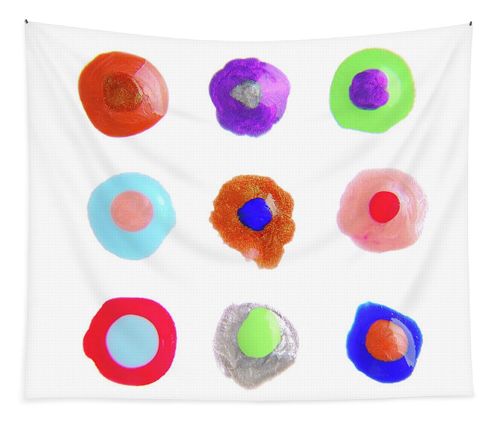 Nail Polish Tapestry featuring the photograph Close Up Of Color Drops Isolated On White by Severija Kirilovaite