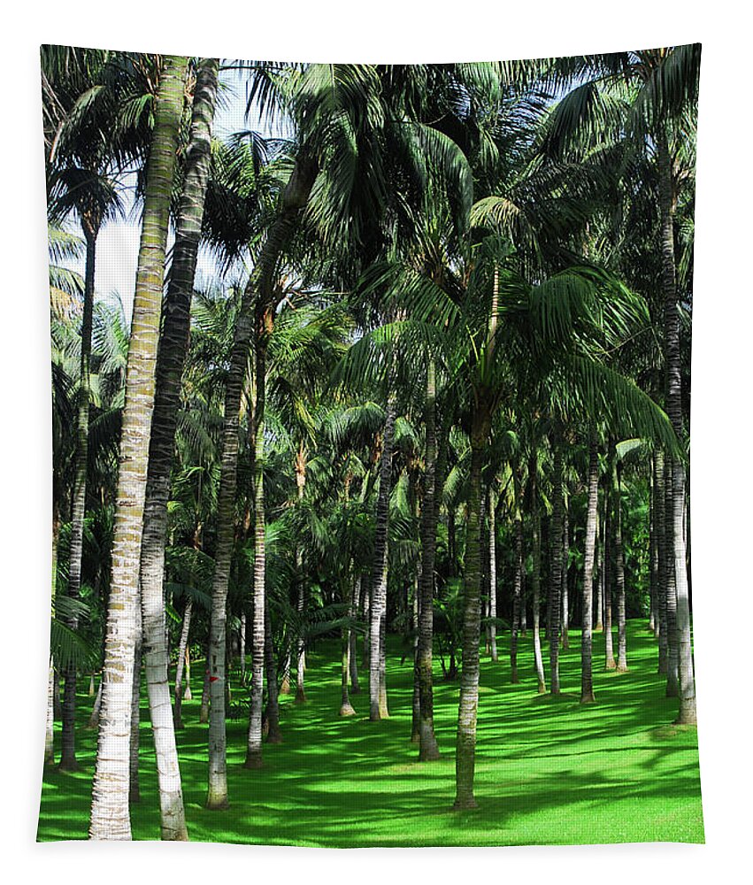 Golf Course Tapestry featuring the photograph Close Up Of The Golf Course With Palm Trees by Severija Kirilovaite
