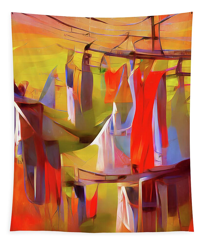 Clothesline Tapestry featuring the digital art Clothesline on Washday by Judi Bagwell
