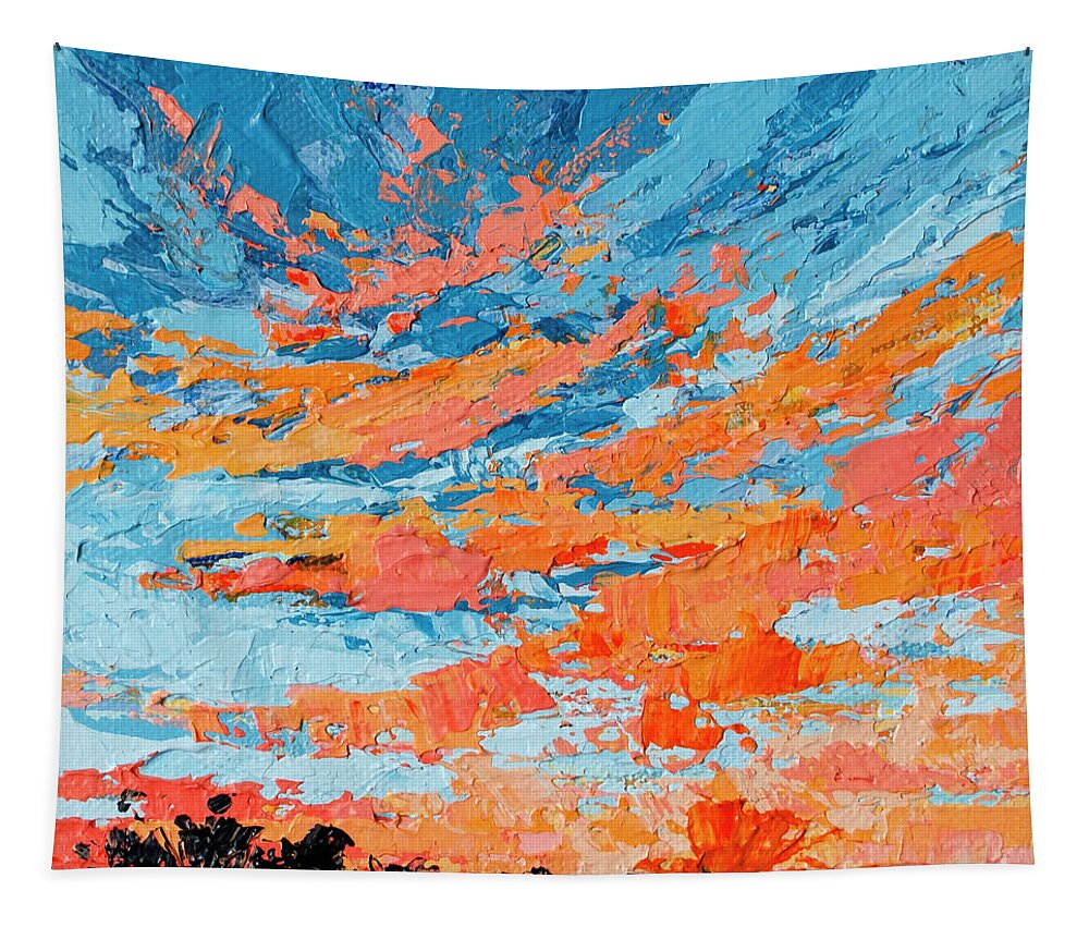 Sky Painting Tapestry featuring the painting Cloudscape Orange Sunset Over and Open Field by Patricia Awapara
