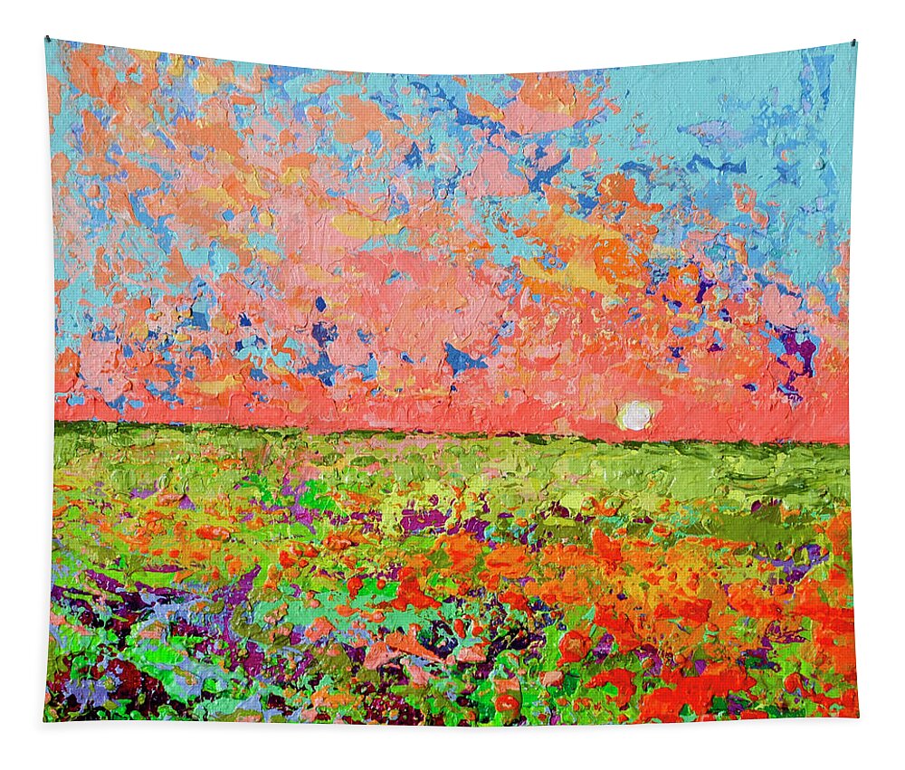 Bed Of Blooms Tapestry featuring the painting Cloudscape Vanilla Sunset on a Bed of Blooms Painting by Patricia Awapara