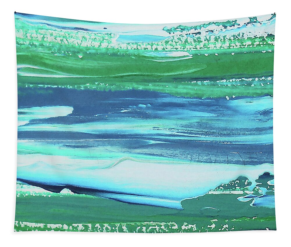 Beach Art Tapestry featuring the painting Coastal Blues Contemporary Interior Decor Ocean Waves I by Irina Sztukowski
