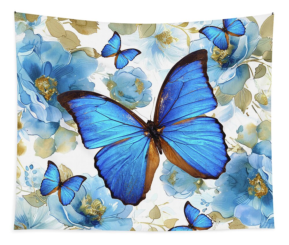 Butterflies Tapestry featuring the painting Cobalt Blue Butterflies 2 by Tina LeCour