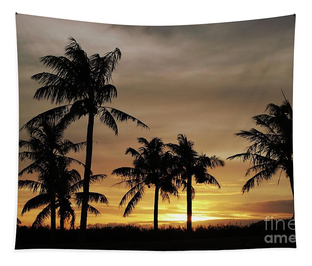 Coconut Tapestry featuring the photograph Coconut trees at sunset by On da Raks