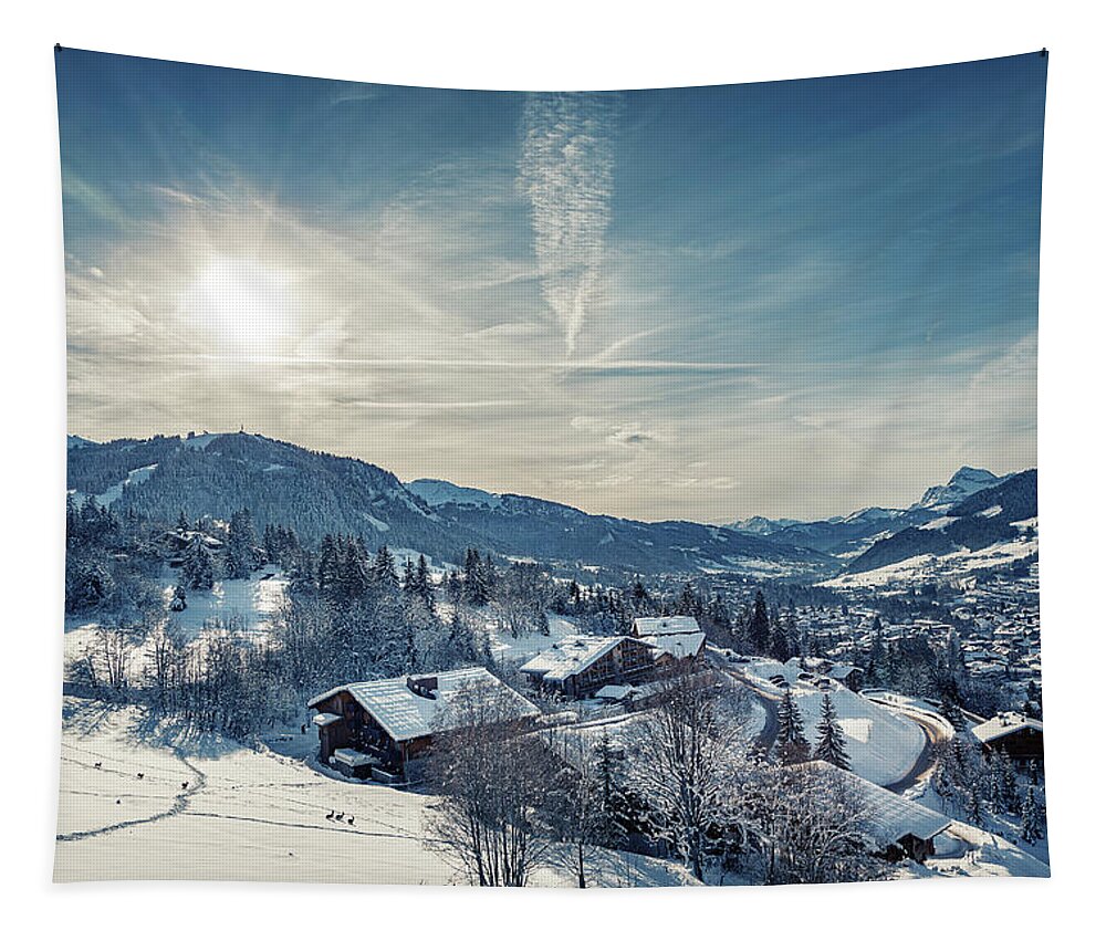 December 2017 Tapestry featuring the photograph Coexistence in Megeve - Wildlife and Village Life by Benoit Bruchez