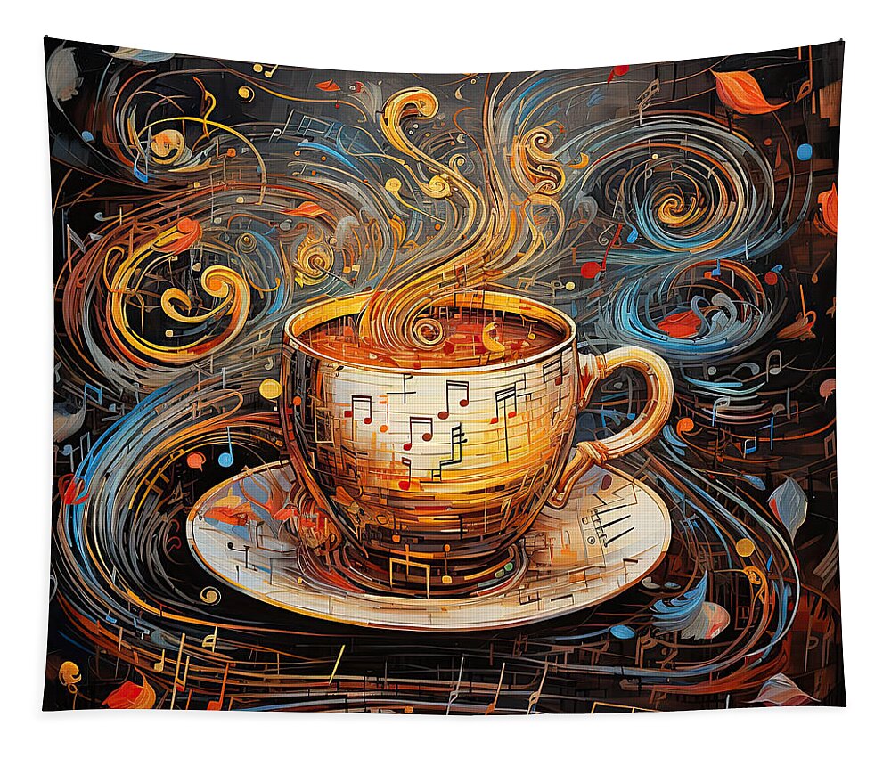 Coffee Tapestry featuring the digital art Coffee And Music by Lourry Legarde