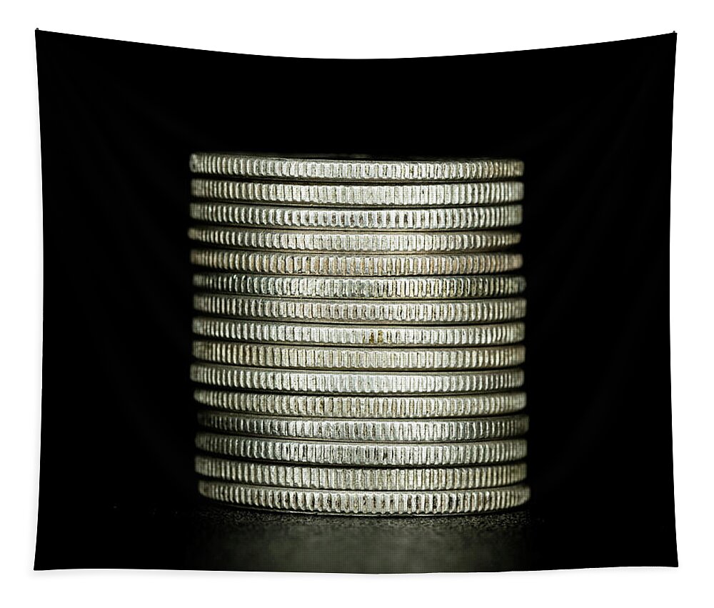 Coins Tapestry featuring the photograph Coin Collecting - Silver Quarter Stack by Amelia Pearn