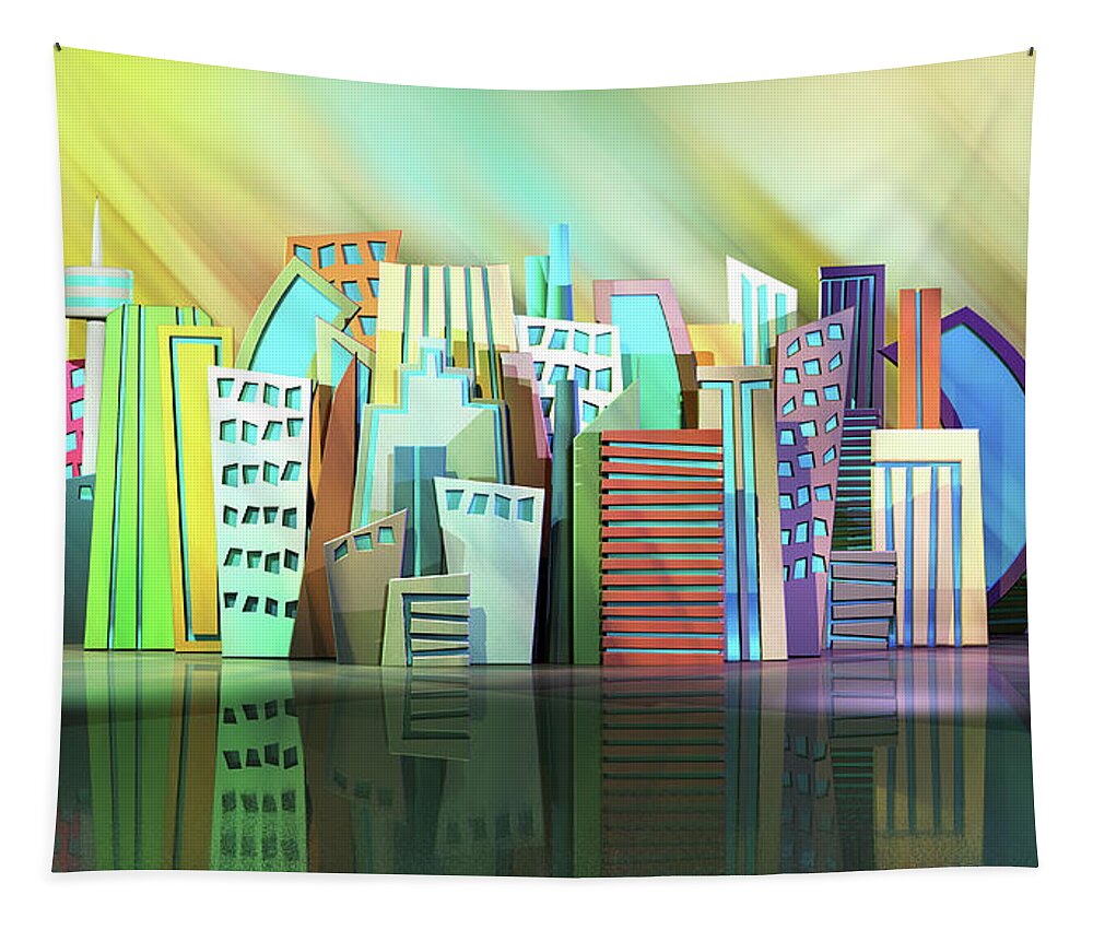 Abstract Tapestry featuring the digital art Color City by KC Pollak