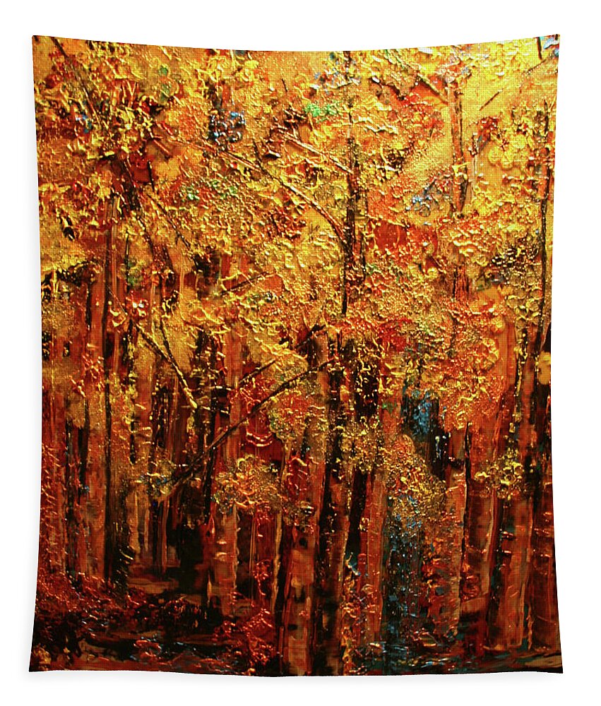 Aspen Tapestry featuring the painting Colorado Gold by Marilyn Quigley