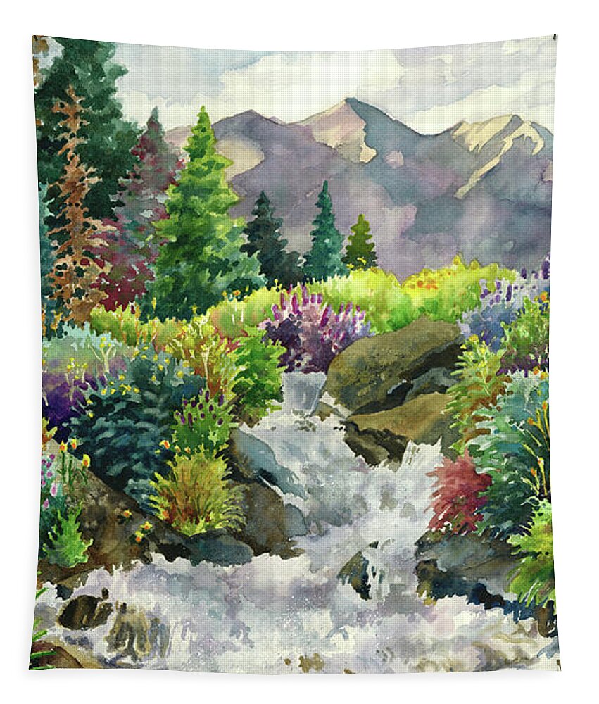  Colorado Art Paintings Tapestry featuring the painting Colorado Waterfall by Anne Gifford