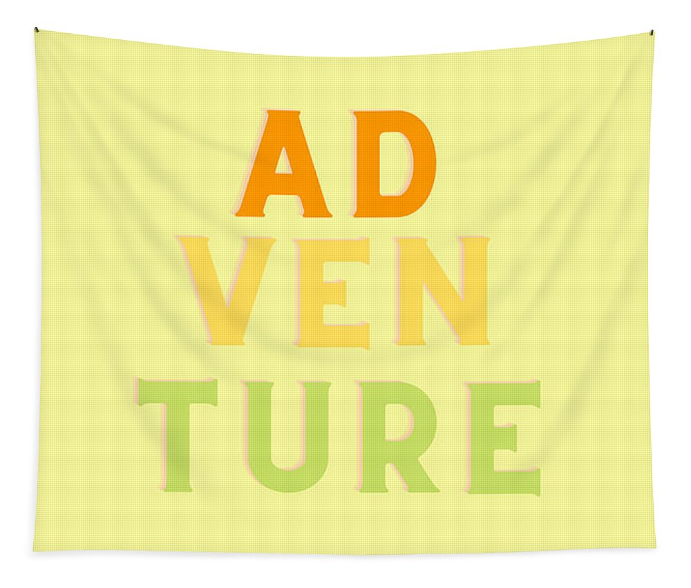 Adventure Tapestry featuring the digital art Colorful Adventure Word Design by Christie Olstad