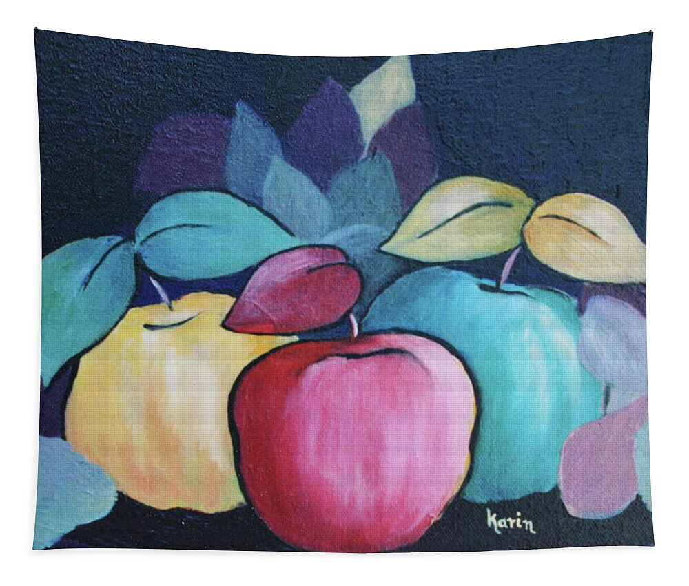 Red Tapestry featuring the painting Colorful Apples by Karin Eisermann