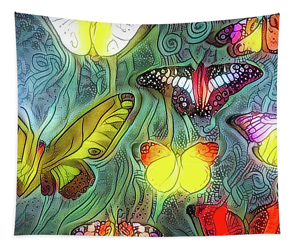 Colorful Butterflies Tapestry featuring the digital art Colorful Butterflies glowing by Cathy Anderson