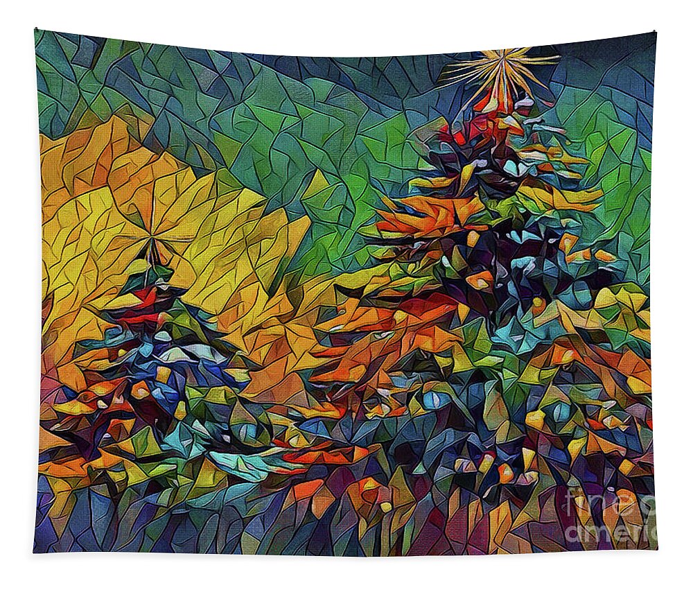 Christmas Trees Tapestry featuring the mixed media Colorful Christmas Trees V1 by Marty's Royal Art
