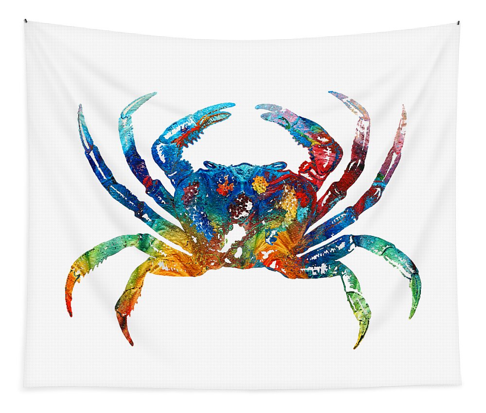 Crab Tapestry featuring the painting Colorful Crab Art by Sharon Cummings by Sharon Cummings