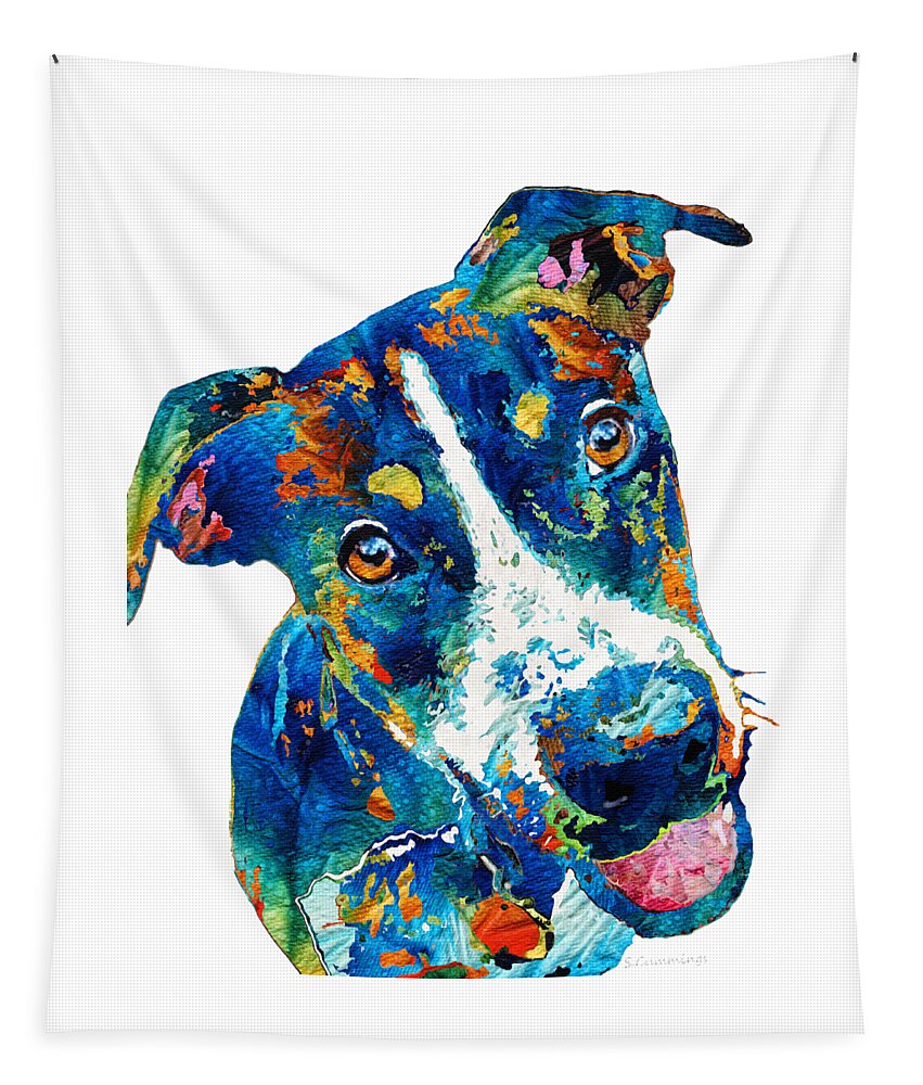 Dog Tapestry featuring the painting Colorful Dog Art - Happy Go Lucky - By Sharon Cummings by Sharon Cummings
