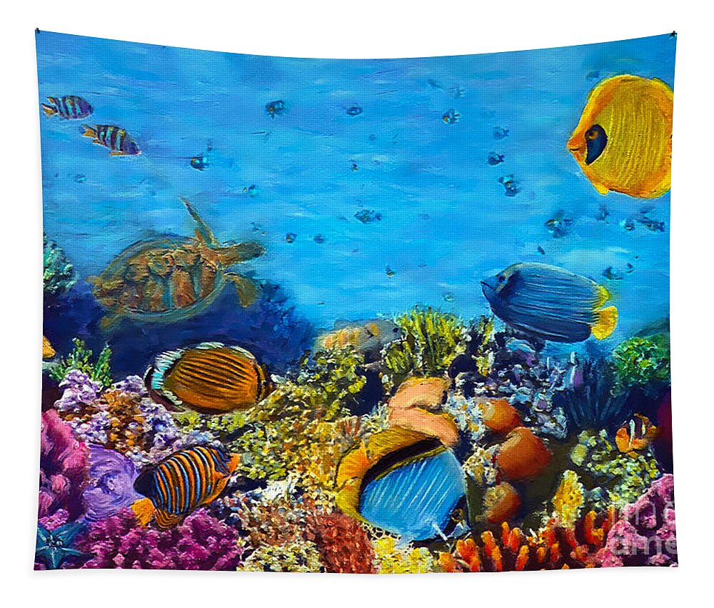 Restaurant Tapestry featuring the pastel Colorful Fish Seascapes V1 by Marty's Royal Art