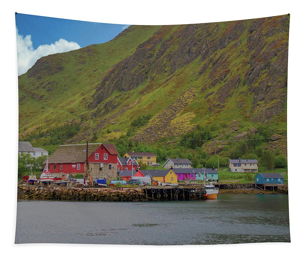 Colorful Tapestry featuring the photograph Colorful Fishing Village in Lofoten by Matthew DeGrushe