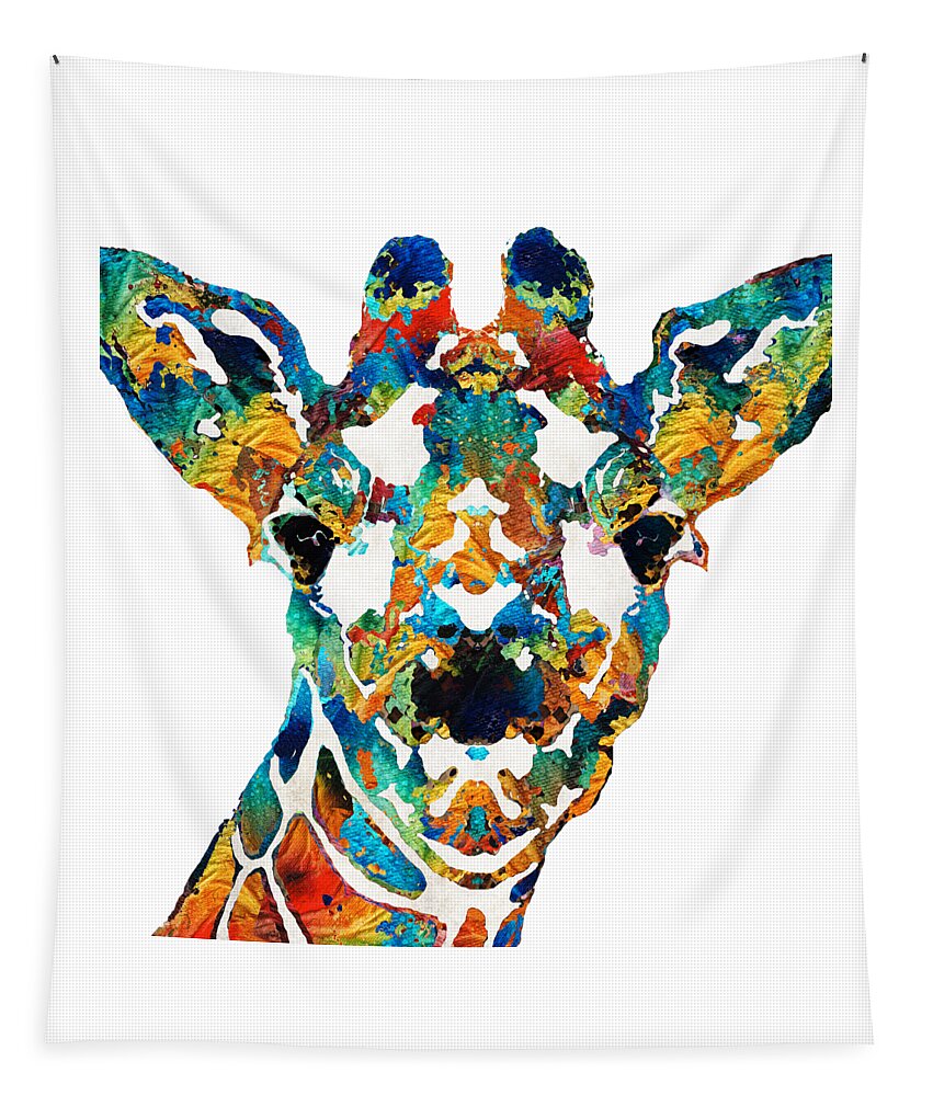 Giraffe Tapestry featuring the painting Colorful Giraffe Art - Curious - By Sharon Cummings by Sharon Cummings