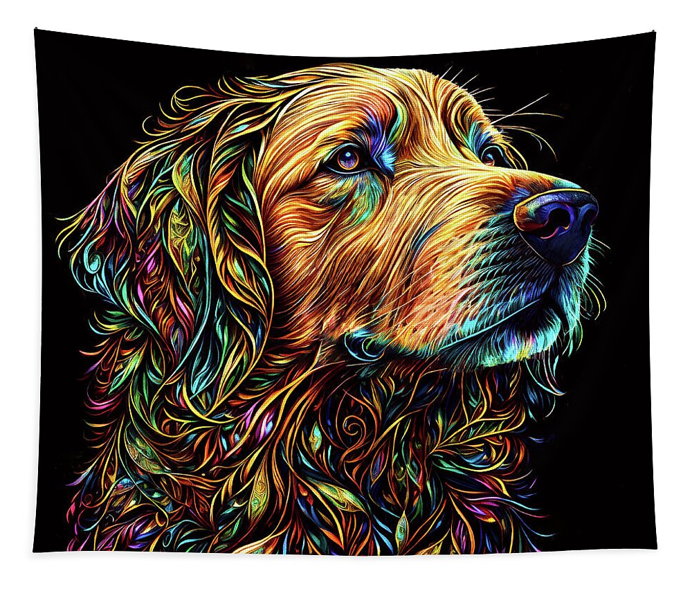 Golden Retrievers Tapestry featuring the digital art Colorful Golden Retriever Dog Art by Peggy Collins