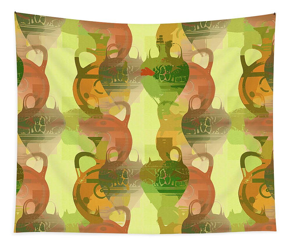 Greek Tapestry featuring the mixed media Colorful Greek Vases Abstract Pattern-Vessels not a few by Shelli Fitzpatrick