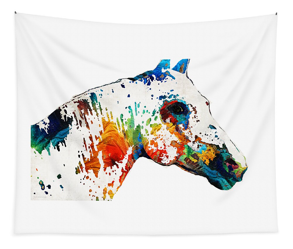 Animal Tapestry featuring the painting Colorful Horse Art - Wild Paint - By Sharon Cummings by Sharon Cummings