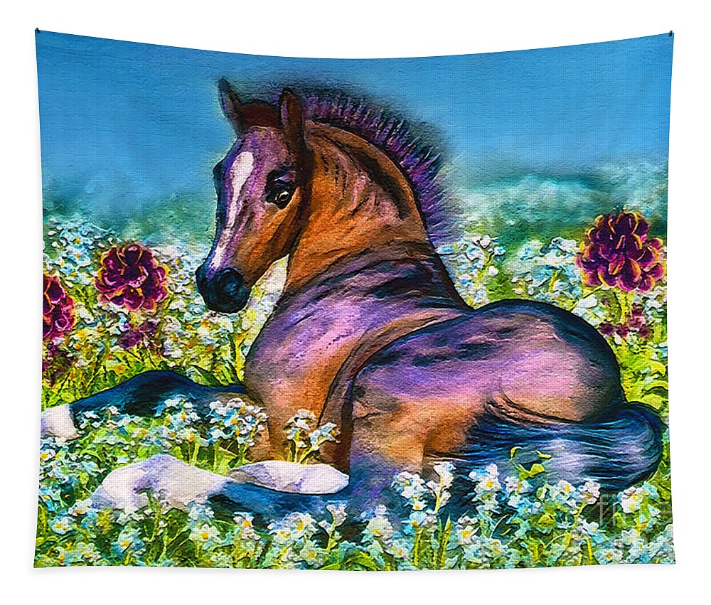 Horses Tapestry featuring the pastel Colorful Horses V5 by Marty's Royal Art