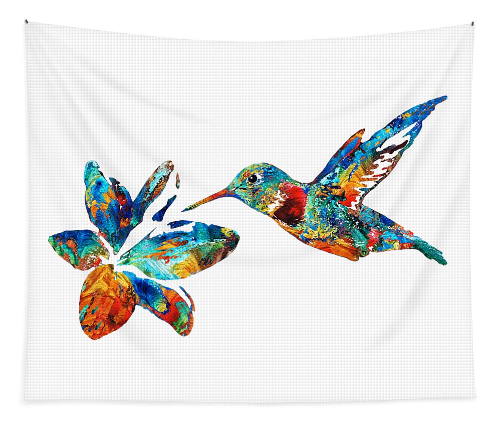 Hummingbird Tapestry featuring the painting Colorful Hummingbird Art by Sharon Cummings by Sharon Cummings