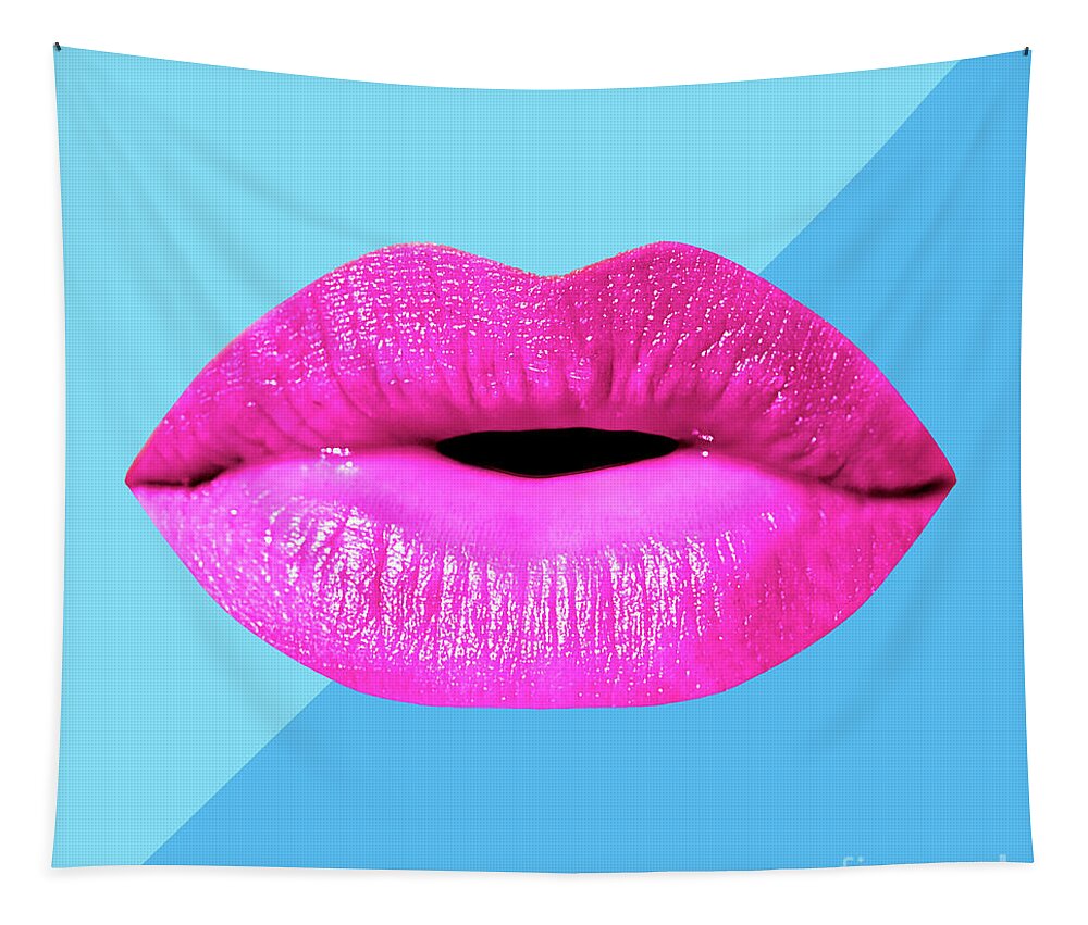 Lips Tapestry featuring the mixed media Colorful Lips Mask - Pink by Chris Andruskiewicz