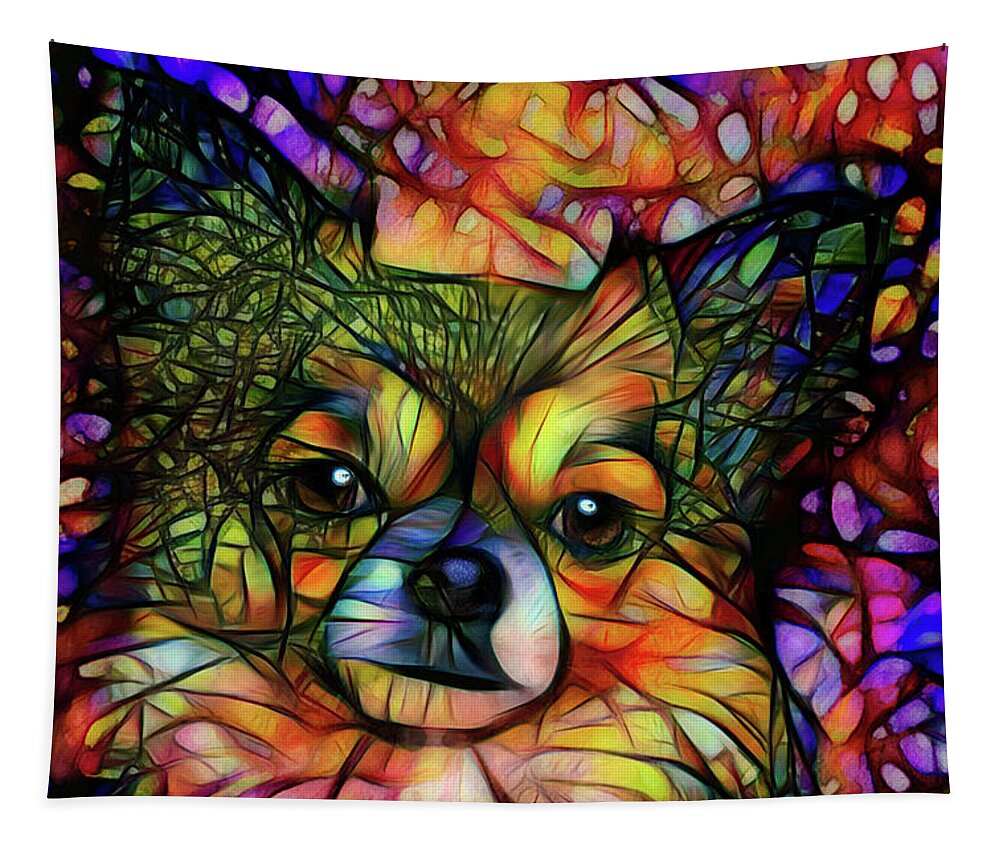 Long Haired Chihuahua Tapestry featuring the digital art Colorful Long Haired Chihuahua Art by Peggy Collins