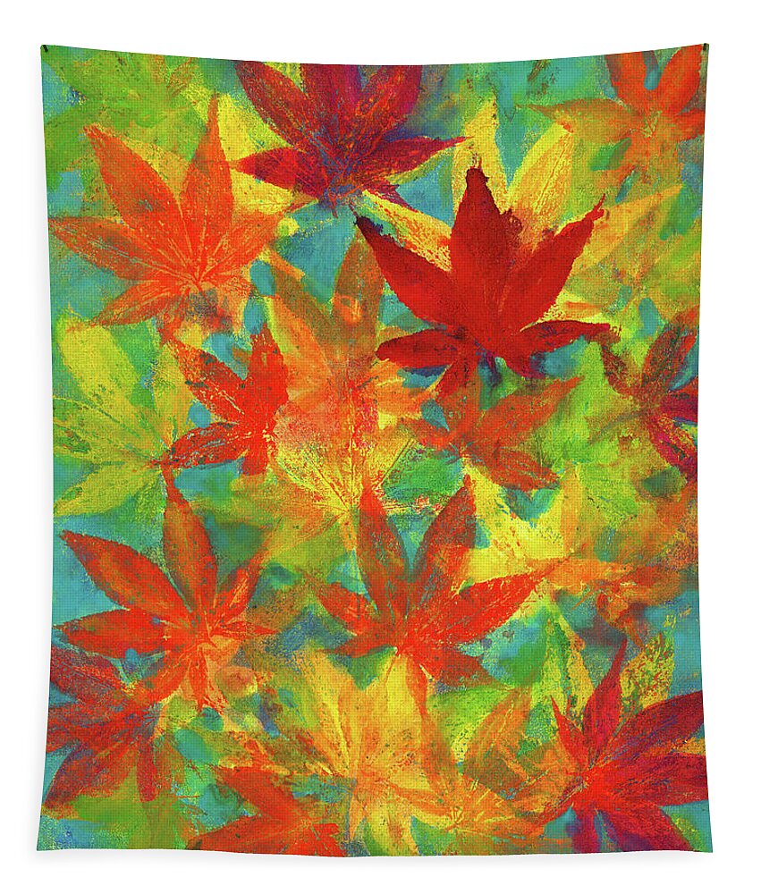 Colorful Tapestry featuring the painting Colorful maple leaves by Karen Kaspar