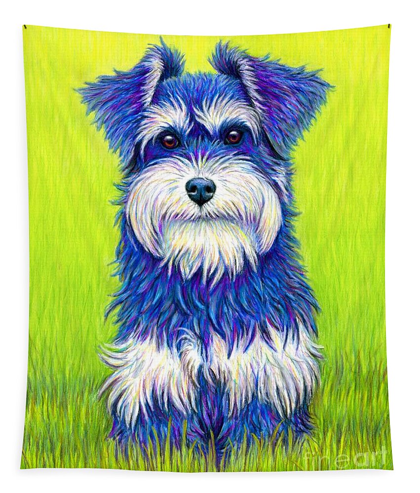 Miniature Schnauzer Tapestry featuring the drawing Colorful Miniature Schnauzer Dog by Rebecca Wang