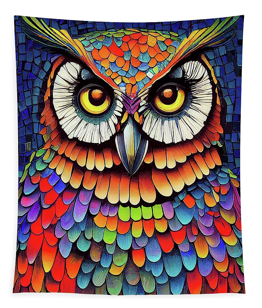 Owls Tapestry featuring the digital art Colorful Mosaic Owl by Mark Tisdale