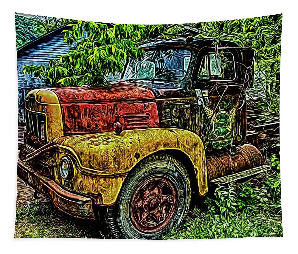 Colorful Tapestry featuring the photograph Colorful, Old Truck #2 by Alan Goldberg
