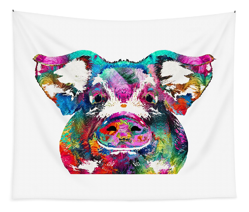 Pig Tapestry featuring the painting Colorful Pig Art - Squeal Appeal - By Sharon Cummings by Sharon Cummings