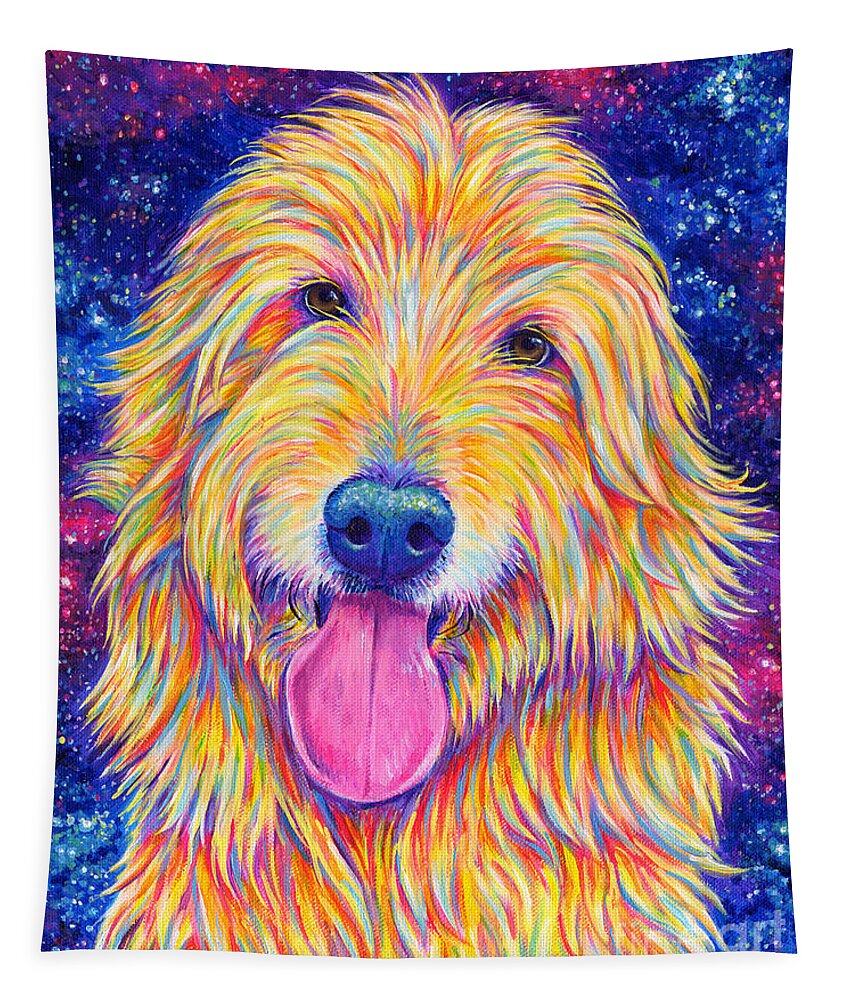 Goldendoodle Tapestry featuring the painting Colorful Rainbow Goldendoodle by Rebecca Wang