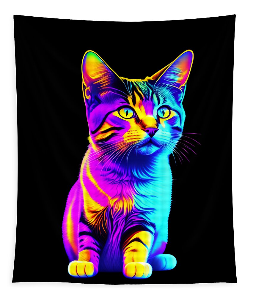 Cool Tapestry featuring the digital art Colorful Rainbow Kitten by Flippin Sweet Gear