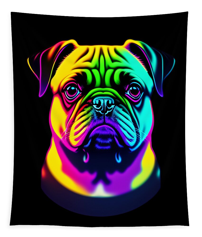 Pugs Tapestry featuring the digital art Colorful Rainbow Pug by Flippin Sweet Gear