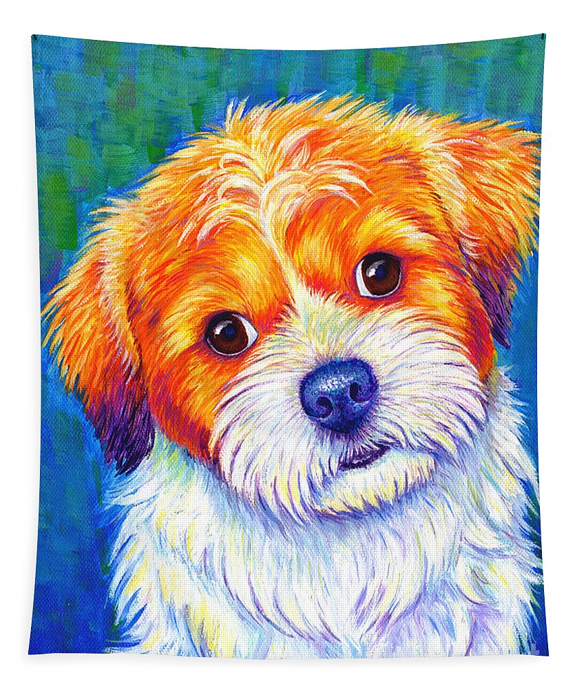Shih Tzu Tapestry featuring the painting Colorful Shih Tzu Dog by Rebecca Wang