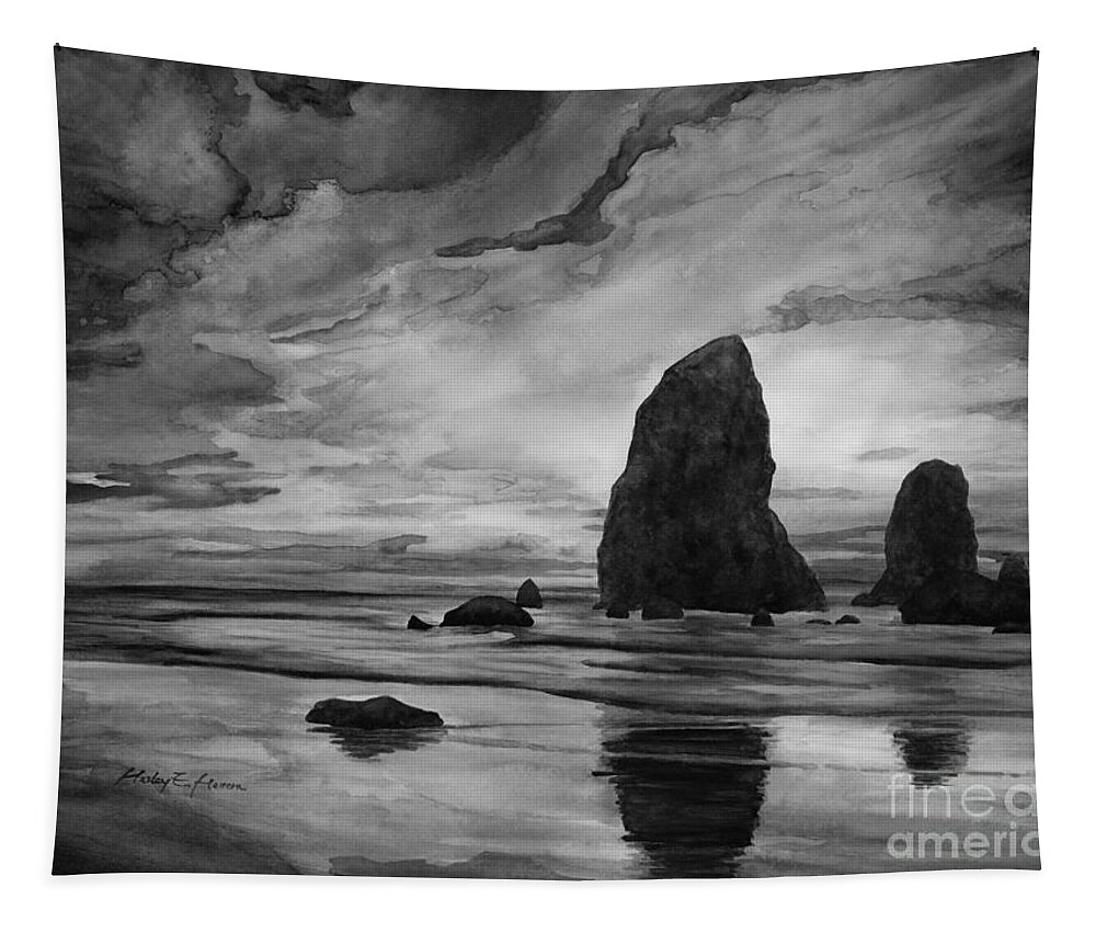 Sunset Tapestry featuring the painting Colorful Solitude in Black and White by Hailey E Herrera