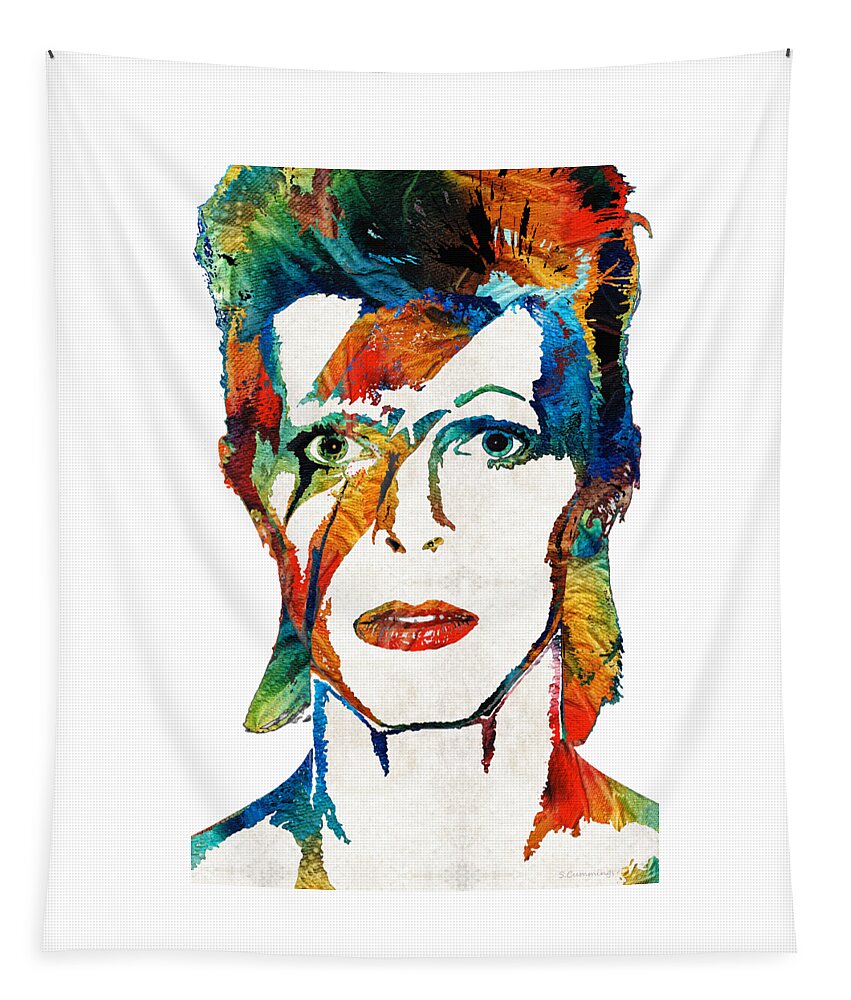 David Bowie Tapestry featuring the painting Colorful Star - David Bowie Tribute by Sharon Cummings