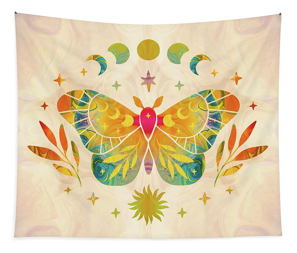 2022 Butterflies Tapestry featuring the digital art Colorful Transformations - Lunar Butterfly Art by Omaste Witkowski