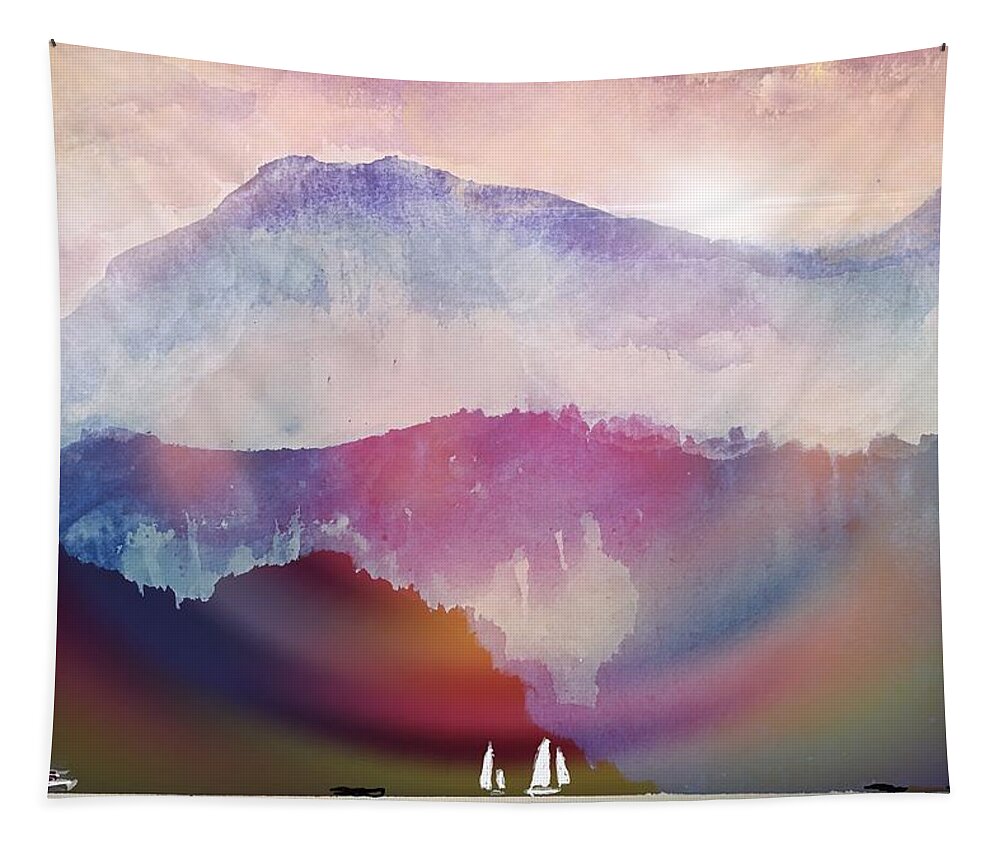 Mountain Tapestry featuring the mixed media Colors of Calm by Eileen Backman