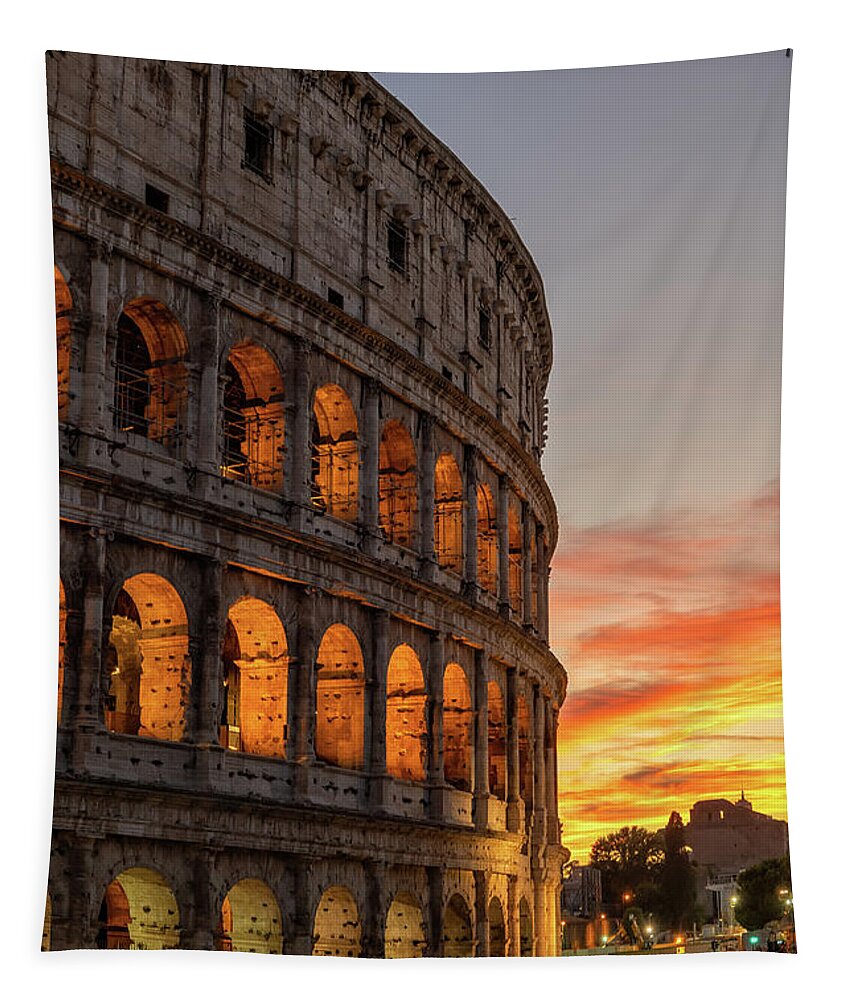 Colosseum Tapestry featuring the photograph Colosseum in Rome at Sunset by Artur Bogacki